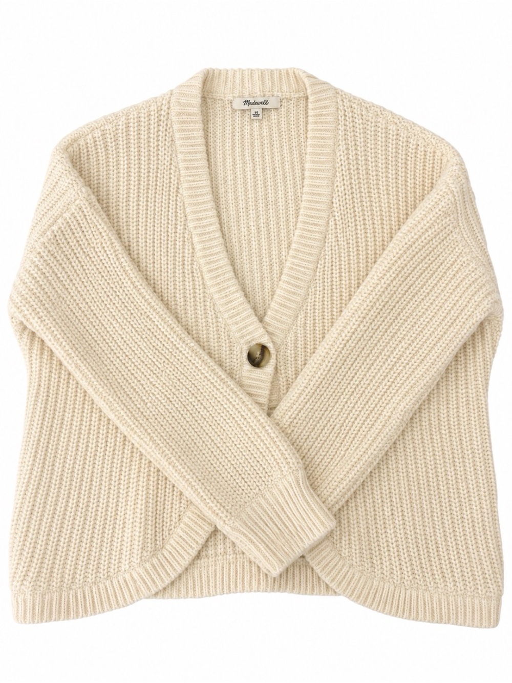 Madewell Cream Chunky Ribbed V-Neck Single-Button Cardigan